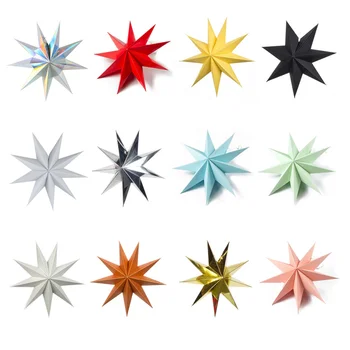 

3D Nine-pointed Paper Star Decoration Light Lamp Shade Paper Star Lantern With Cord For Wedding Birthday Party Decoration