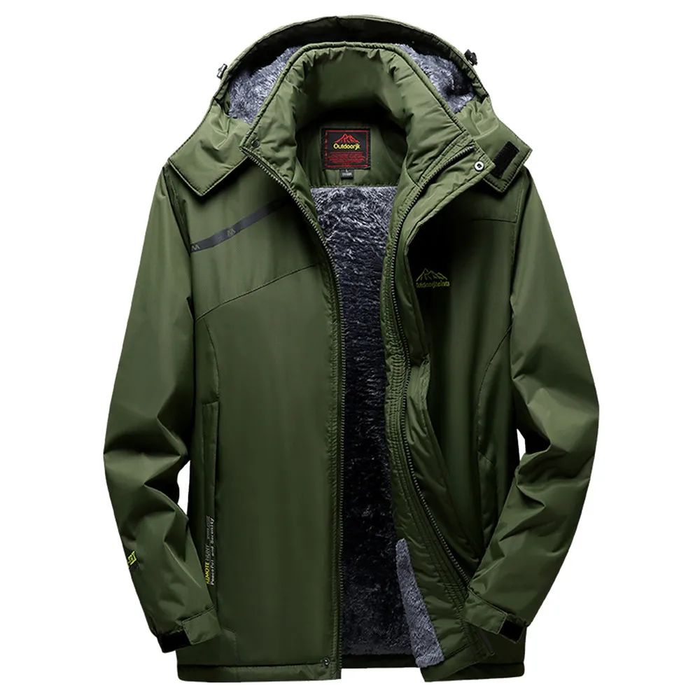 Men's Winter Outdoor Thermal Jacket Coat Cashmere Thickening Hoodie Zipper Outwear Coat Long Sleeve Casual Coat Large Size#S