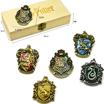 

Birthday Gift 5-piece Set Harried Potters Magical School Badge Gryffindor Hogwart Symbol Metal Brooch Pins Cosplay Gift With box