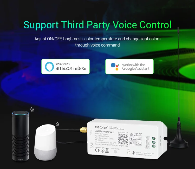 Milight WL-433 433MHz Gateway 2.4GHz support Third party/smart phone app/DMX512 control DC5V/500mA WiFi-lEEE 802.11 b/g/n