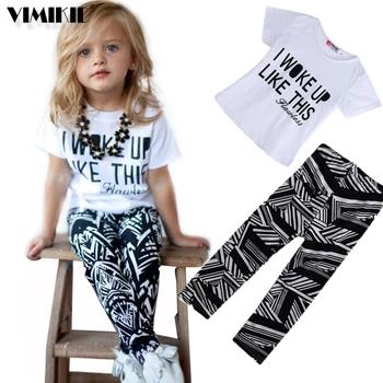 

Baby Girls Stripe I Woke Up Like This Toddler Shirt And Pants Outfits Set Girls Clothing Sets Kids Good Quality Suit