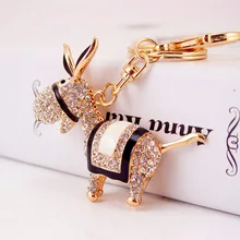 Creative Cute Diamond Set Little Donkey Car Key Ring Animal Metal Pendant WOMEN'S Bag Accessories Key Chain Small Gifts