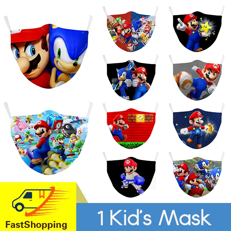 Sonic Cartoons Kid's Mask Printing Dust-proof Facemask PM2.5 Filter Adjustable Mouth Washable Reusable Outdoor Child | Красота и