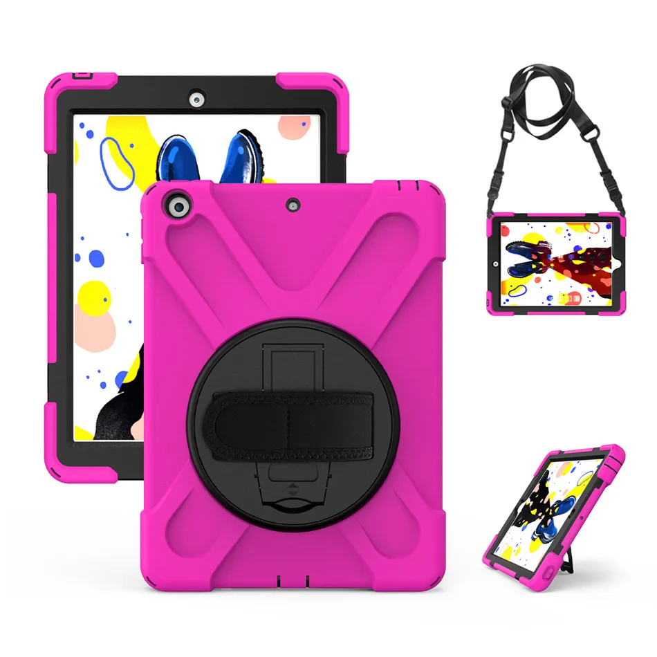 Чехол для iPad 10,2 противоударный Heavy Duty Прочная крышка 360 вращающийся ручной подставки для iPad 10,2 7th поколения+ ремешок на шею