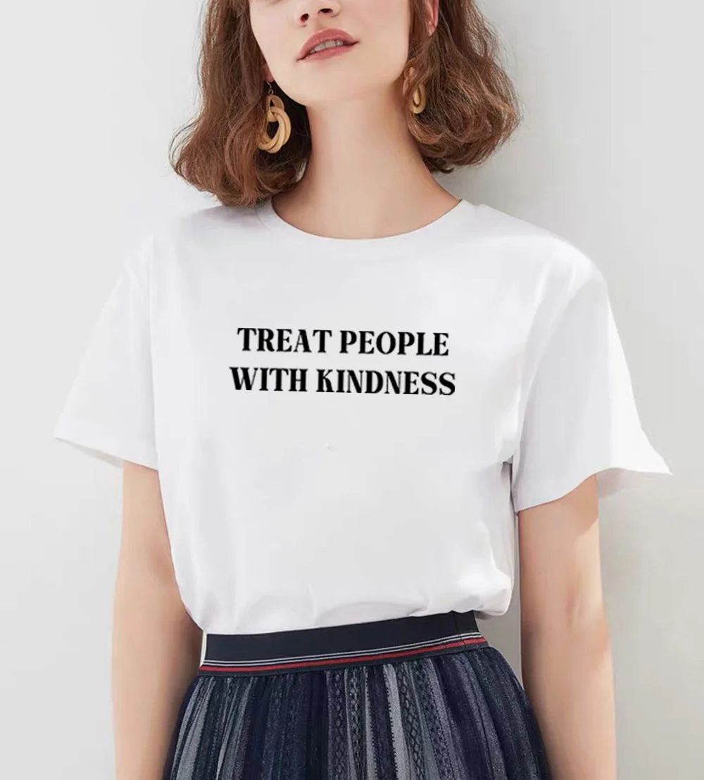Относиться к людям с доброте принт хлопковая футболка короткими рукавами для