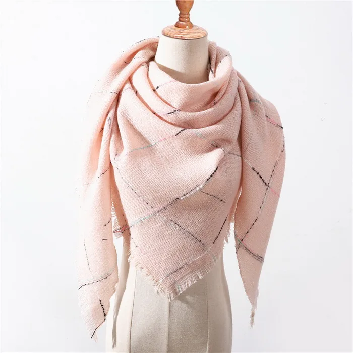 Модный вязаный женский шарф на весну и зиму, клетчатые теплые кашемировые шарфы, шали, роскошная брендовая бандана для шеи, Пашмина для девушек - Цвет: 38