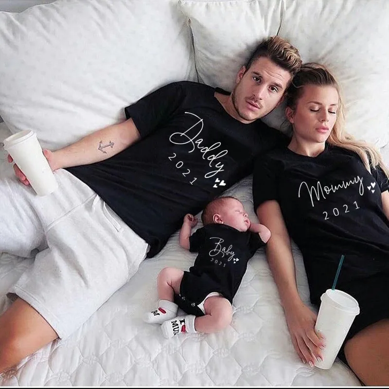 Family Tshirt Outfits Daddy Mommy Baby New Black Cotton Funny