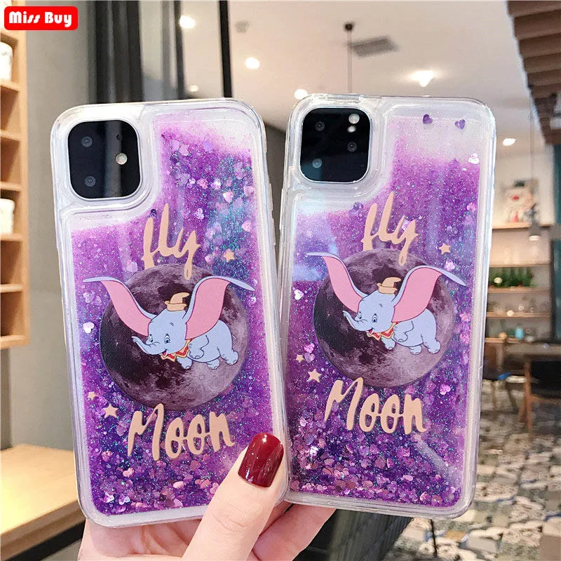 For iPhone 11 2019 Case Glitter Liquid Quicksand Purple flying elephant Cover Pro Max Promax 11Pro Fundas |
