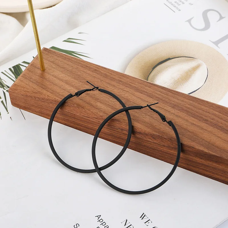 Женские серьги-кольца из нержавеющей стали черные большие геометрической формы