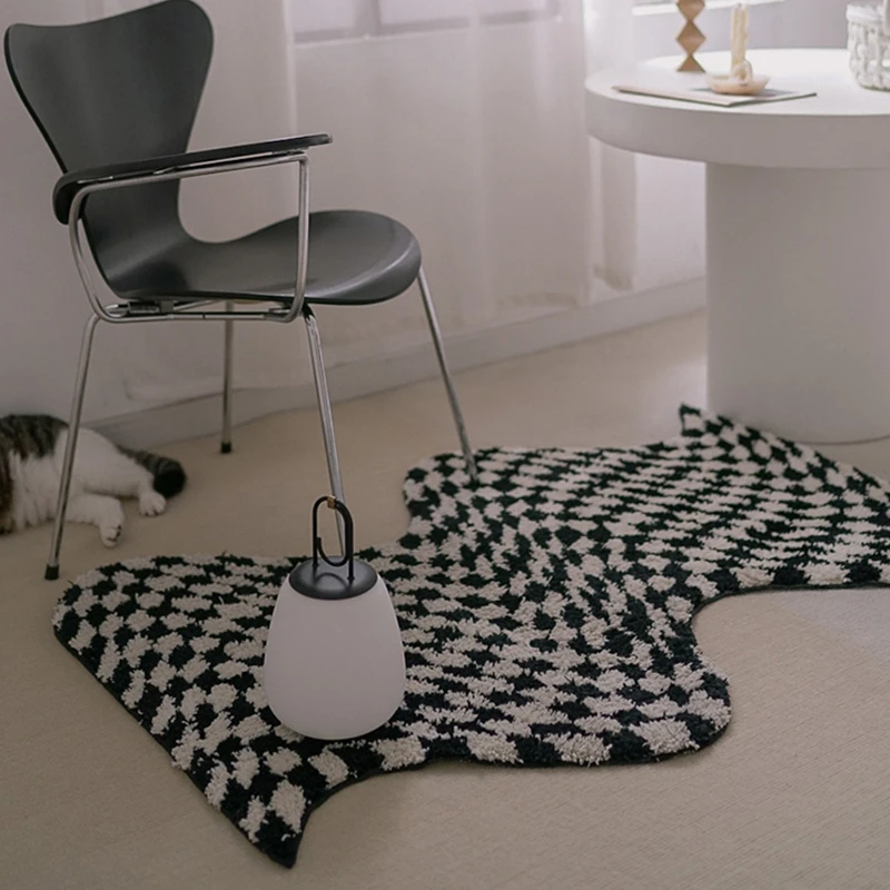 Alfombra de rejilla elegante para el hogar, alfombrilla suave y esponjosa con forma de ondas,