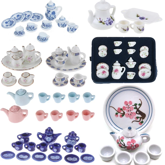 1Set Ceramic Scale 1:12 Doll House Miniature Porcelain Tea Cup Set Tableware Kitchen Dollhouse Teapot DIY Toys 1