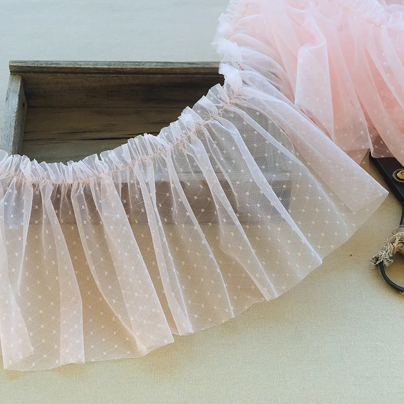 Light Pink Роскошная плиссированная кружевная ткань в горошек, украшенная стразами, ширина 20 см, свадебная вуаль, юбки для девочек, декоративное кружево для шитья своими руками - Цвет: Light Pink