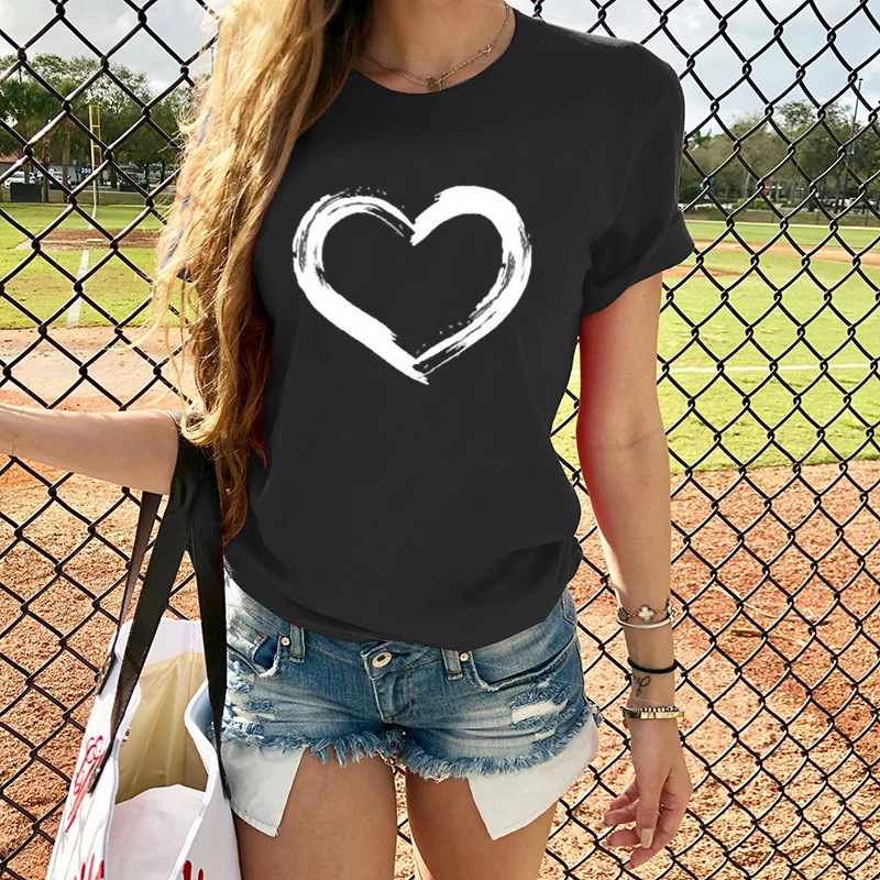 2020 New Hearts Women T-shirts Casual Harajuku Love Printed Tops Tee Summer Female T Shirt Short Sleeve For Women Clothing