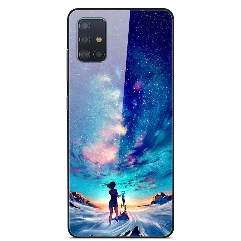 Для samsung A51 A71 чехол с милым рисунком стекло твердая задняя крышка для samsung Galaxy A51 SM-A515F чехол A 71 SM-A715F TPU бампер A 51 - Цвет: 18