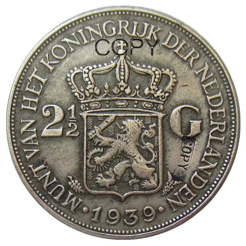 Голландский 21/2 гулден-вильхеммина 1939 Посеребренная копия монет