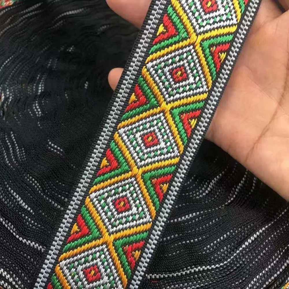 10yards/lots wide 4.1 cm Woven Jacquard Ribbon Trims green red geometric pattern for curtain and clothing accessory LS-2702