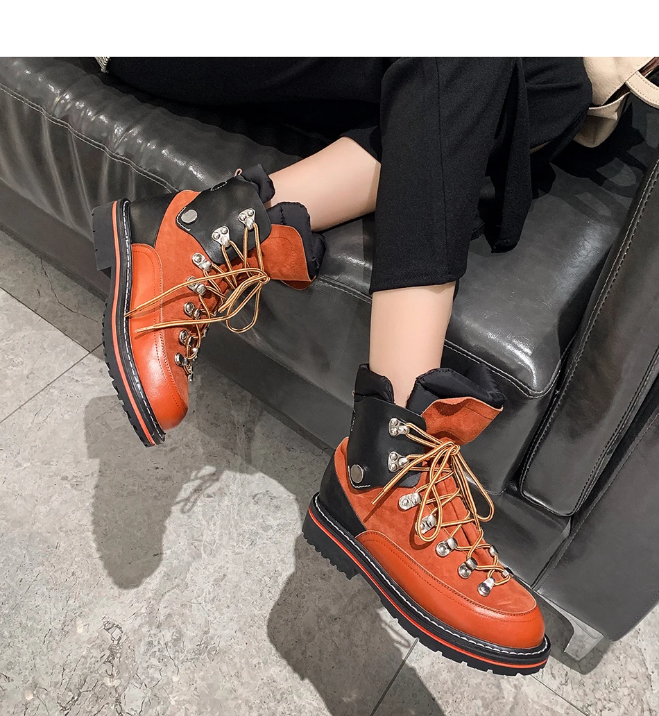 Plus Size 34-43 Genuine Leather Winter Boots Women Shoes Casual Women Boots Women Lace Up Ankle Boots Shoes Woman Botas Mujer
