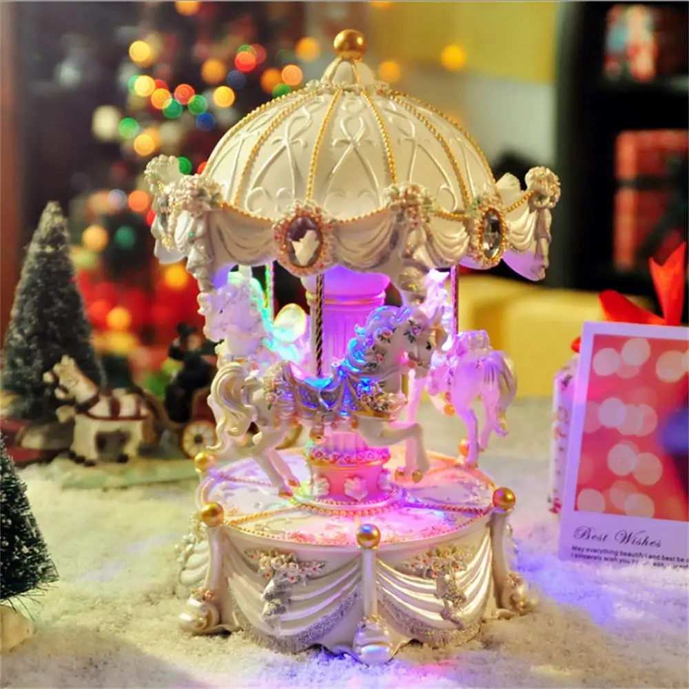 Merry-go-round Windup музыкальная шкатулка роскошный сон 3-Horse вращающаяся карусель Reuge музыкальная шкатулка движение игрушки для детей Детский подарок