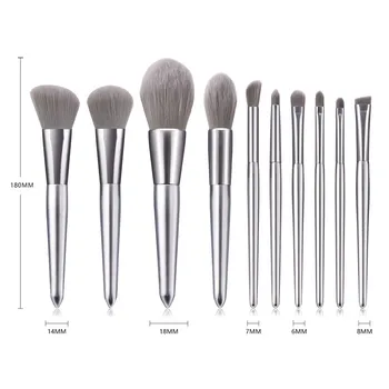 

10PCS Makeup Brushes Set Foundation Eyeshadow Powder Brush Blending Make Up Brush Kits Synthetic Hair Cosmetic Silver Handle