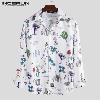 

INCERUN Fashion Print Dress Shirt Men High Quality Lapel Neck Button Camisa Long Sleeve Casual Brand Shirts Men 2019 Plus Size