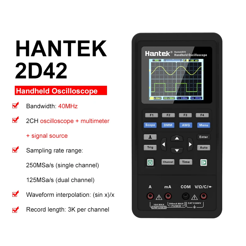 Multimeter 40MHz 250MSa/s 2CH+DMM Hantek  2-in-1 2C42 Digital Oscilloscope 