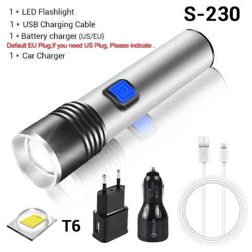 S-230 Option C USB Перезаряжаемый мини светодиодный светильник фонарь Водонепроницаемый XPE T6 светодиодный фонарь масштабируемый портативный походный светильник встроенный аккумулятор - Испускаемый цвет: S-230 Option C