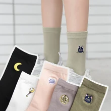 Новинка; забавные женские носки; теплые хлопковые носки с рисунком; носки с вышивкой в виде Сейлор Мун; спортивные хлопковые носки с вышивкой по щиколотку
