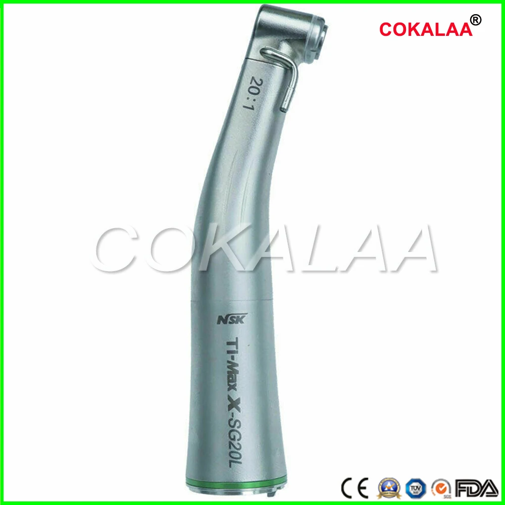 

Dental NSK Ti Max Optic Handpiece X-SG20L Surgical Implant GREEN ring Reduction Push Button Chuck