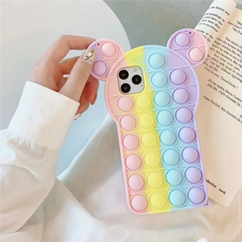 silicone cover with s pen Pop Bubble Fidget Toys Case For Samsung Galaxy S21 S20 FE S10 S9 Plus Note 9 10 20 Ultra 5G Rainbow Beans Cartoon Unicorn Cover samsung flip phone cute