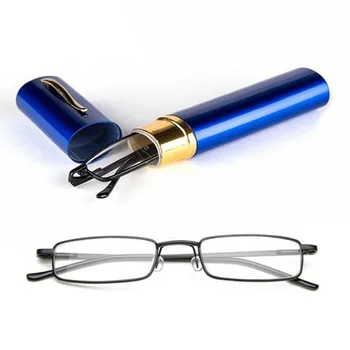 

1 Pcs Reading Glasses Metal Frame Resin With Tube Case Mini Portable For Women Men SEC88