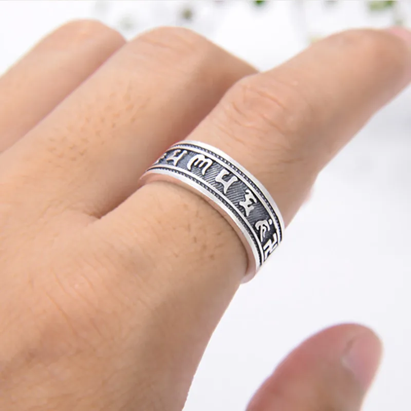 V. YA, 990 серебряное буддийское кольцо, для мужчин и женщин, Открытое кольцо, якорь Ом, главный Падме Хун, мужское ювелирное серебряное кольцо, регулируемое