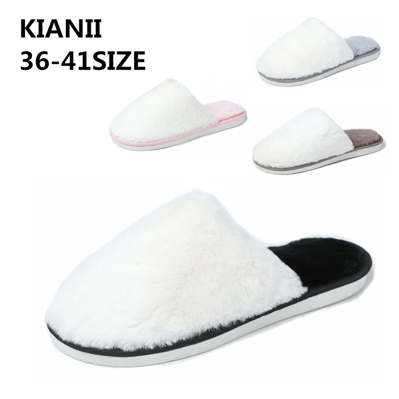 

KIANII Winter Indoor Slippers For Women Solid Warm Short Plush Slippers Comfortable Flat Home Ladies Slippers 36-41size