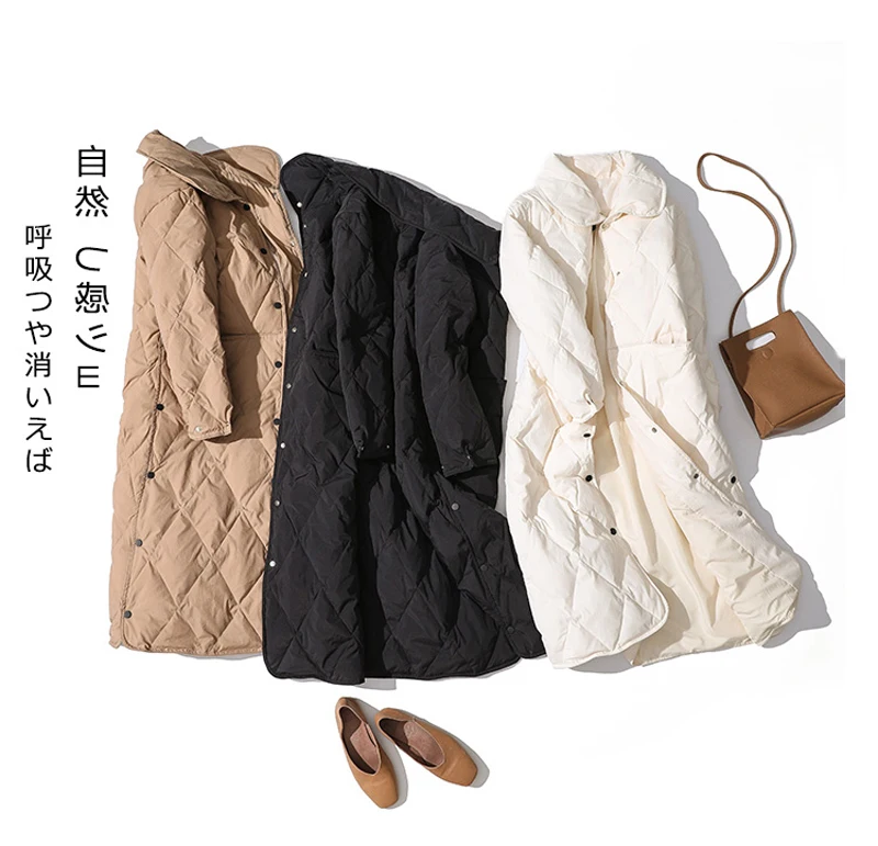 YNZZU, длинный стиль, Ретро стиль, Осень-зима, женский пуховик, Одноцветный, Khika, однобортный, белый, утиный пух, пальто, верхняя одежда, A1367