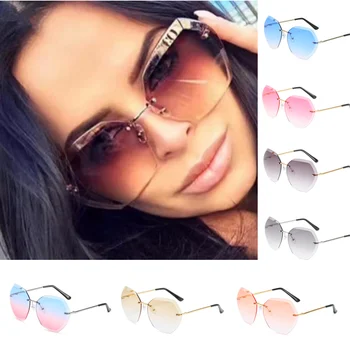 

2020 Oversized Rimless Driver Goggles Women Square Metal Frame Clear Lens Sun Glasses Vintage Brand Designer Ladies Shades