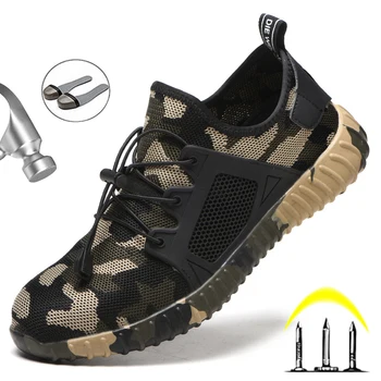 

2020 Male Camouflage Safety Shoes Men Industrial Work Boots Men Breathable Safety Boots Light Male Shoes Adult Working Sneakers