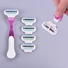 Female Safety Hand Razor Blades (with 4 Head) Safety Beauty Manual Stainless Steel Blade Women Shaver Razor Replacement Head