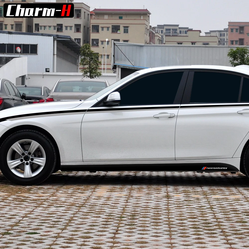 Car Styling M Performance Side Stripes Black Silver Vinyl Decals Side Skirt Stickers Kit for BMW F30 F31 3 Series Accessories