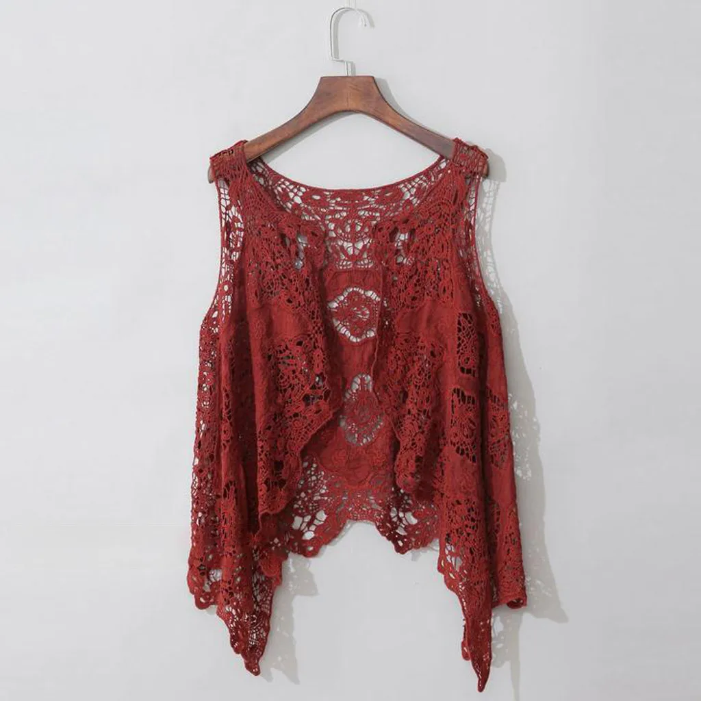Wine Kimono Кимоно Кардиган Блузка Женский Летний кардиган с оборкой крючком жилет без рукавов однотонная блузка с вырезом Топы camisa feminina - Цвет: Wine Kimono