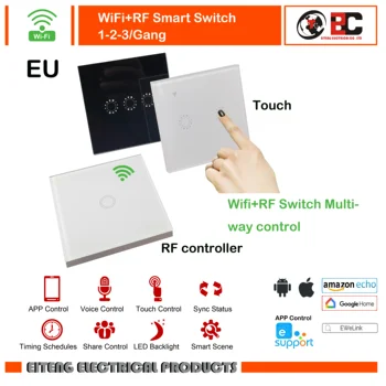

Wifi+RF Smart Switch 1Gang 2Gang 3Gang 1Way Wireless Remote Light Relay App Control Work with Alexa Google HomeTouch Touch EU
