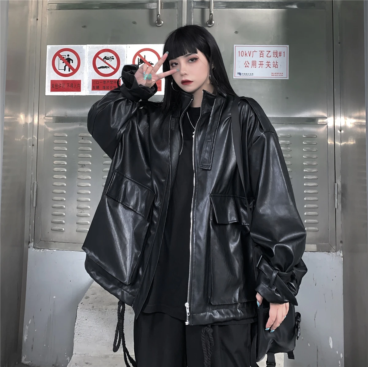 Neploe Harajuku ретро куртка из искусственной кожи Осень Зима корейское женское и мужское пальто черный хип-хоп Повседневная Верхняя одежда на молнии с воротником-стойкой 55783