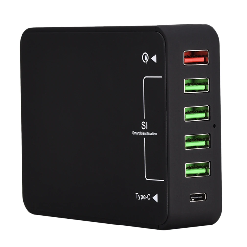 Compact Size 6 Ports QC3.0 Multiple Smart Charger Adapter Q8118 Fast Charging Charger For Iphone For Samsung Black