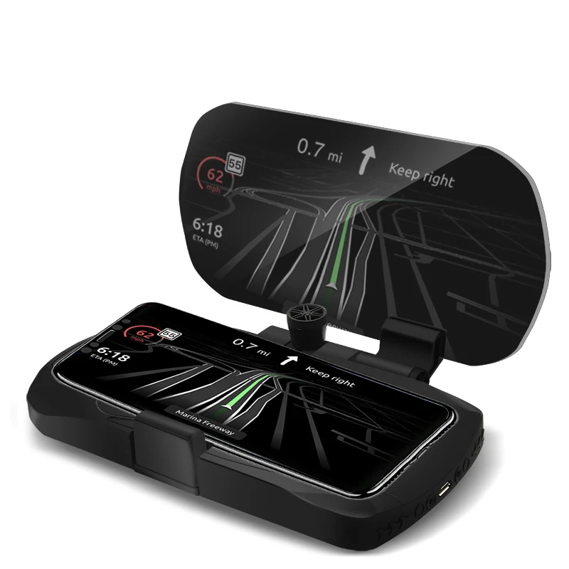 Qi Car Hud Head Up Display Navigation Holder With Wireless Charger Pad For Mobile Phone