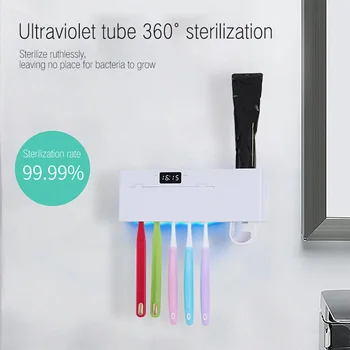 

2020 Solar Energy UV Toothbrush Holder Anti-Bacterial Bathroom Timed Disinfection Automatic Toothpaste Dispenser For Bathroom
