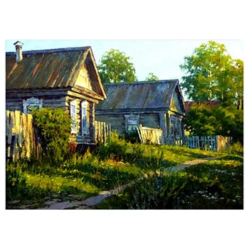 

5D Diamond Village Road Full Round Diamond Painting Houses Diamond Embroidery Cross Stitch Landscape