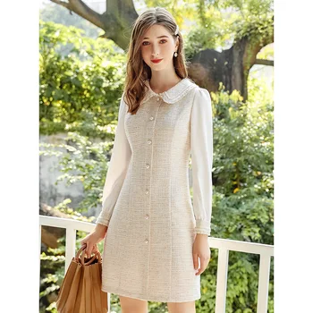 

Xiaoxiang Wind skirt 2019 Autumn and Winter New Women's dress with long sleeves, thin waist, warm and velvet temperament dress