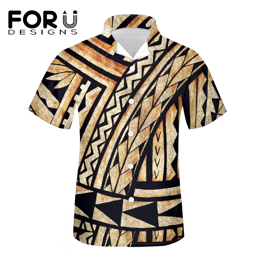 FORUDESIGNS Summer Men Shirts Polynesian Tribe Design Casual Loose Beach Camisas Oversized Chemise Homme V-neck Men Clothing Hot