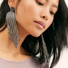 Богемные этнические длинные бисерные большие висячие серьги для женщин ручной работы серьги с бахромой модные свадебные ювелирные изделия ZA