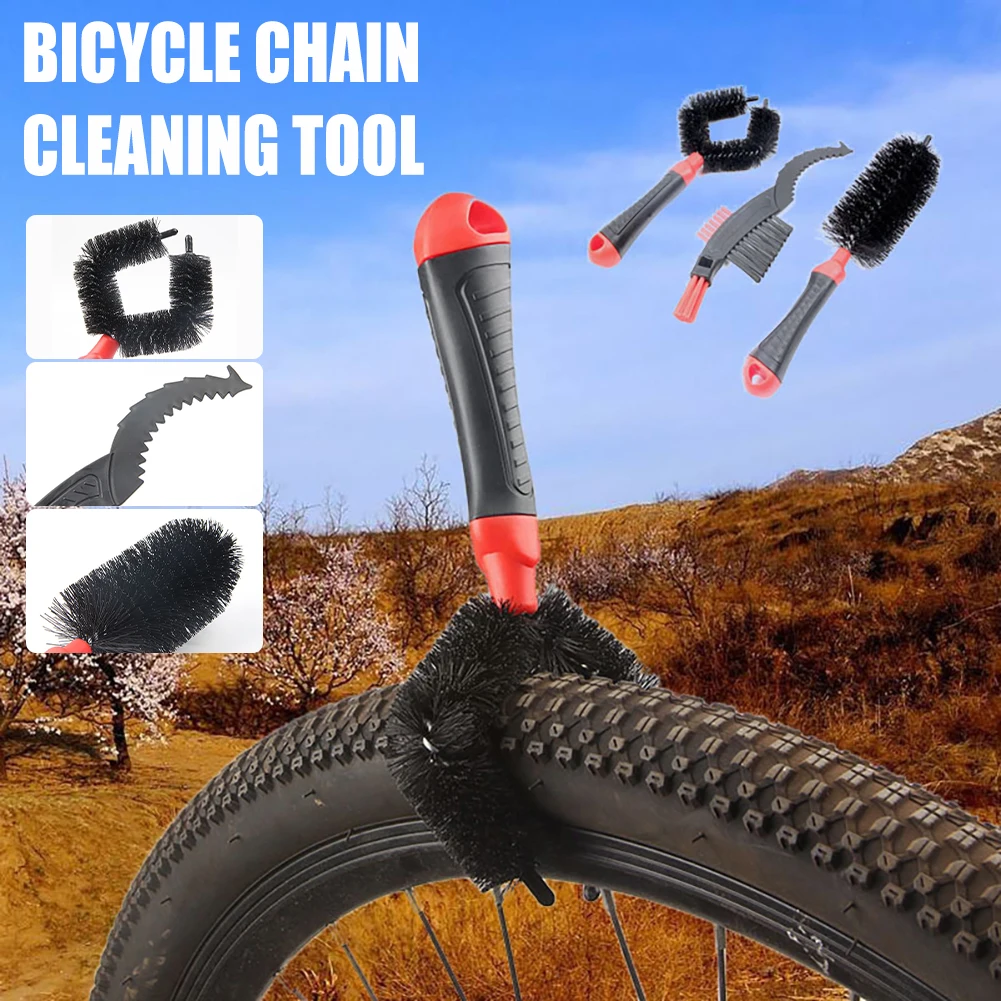 3Pcs Bicycle Chain Cleaner Brush Bike Cleaning Kit Mountain Road Bike