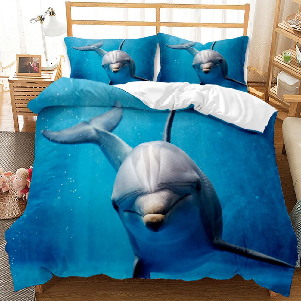 Ocean Series Dolphin Bedding Set King Size Sea Animal Duvet Cover For