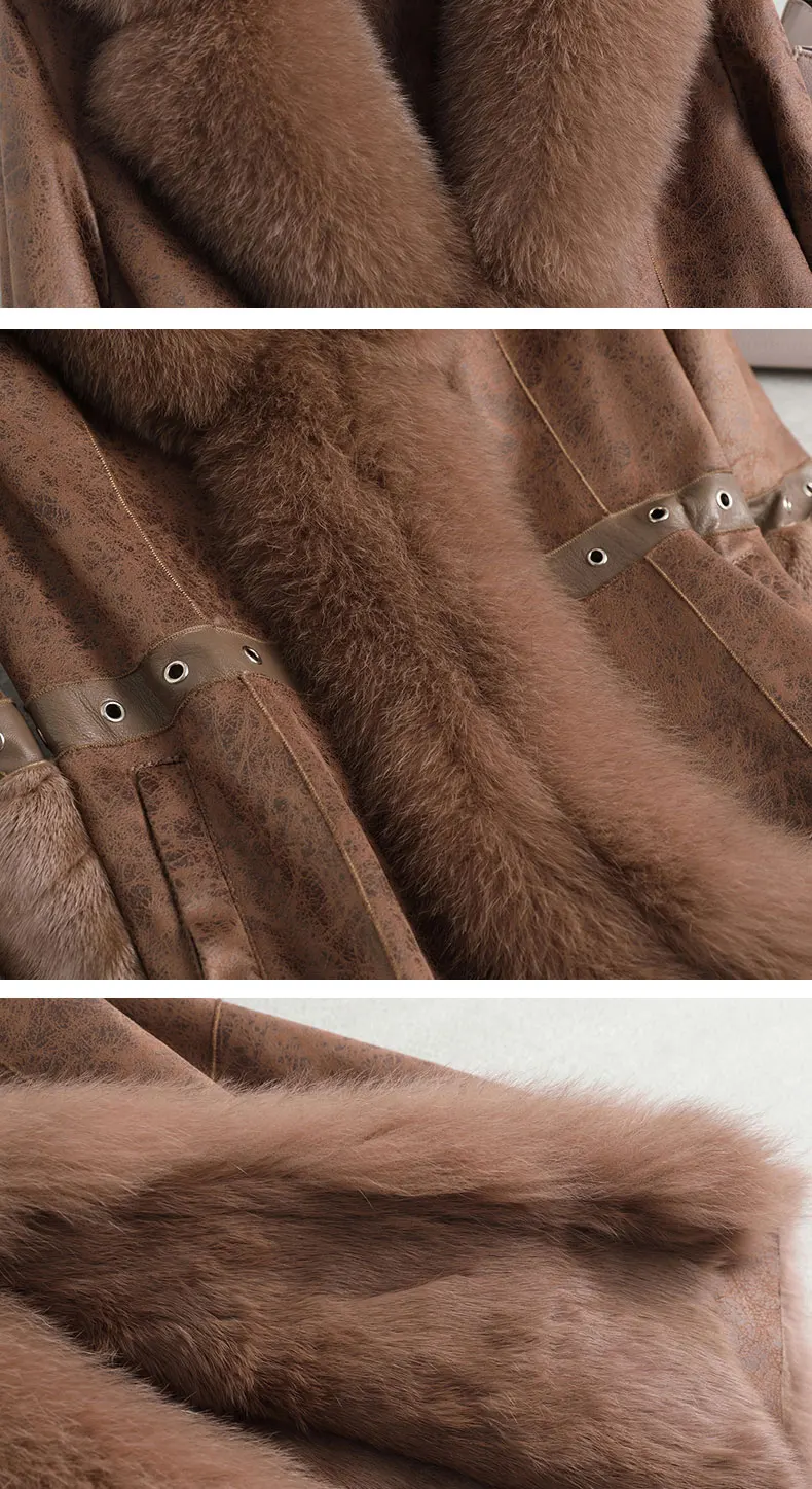 Пальто из натурального кроличьего меха женская зимняя длинная норковый мех воротник куртка женская винтажная Двусторонняя шуба меховой Топ Hiver 091603